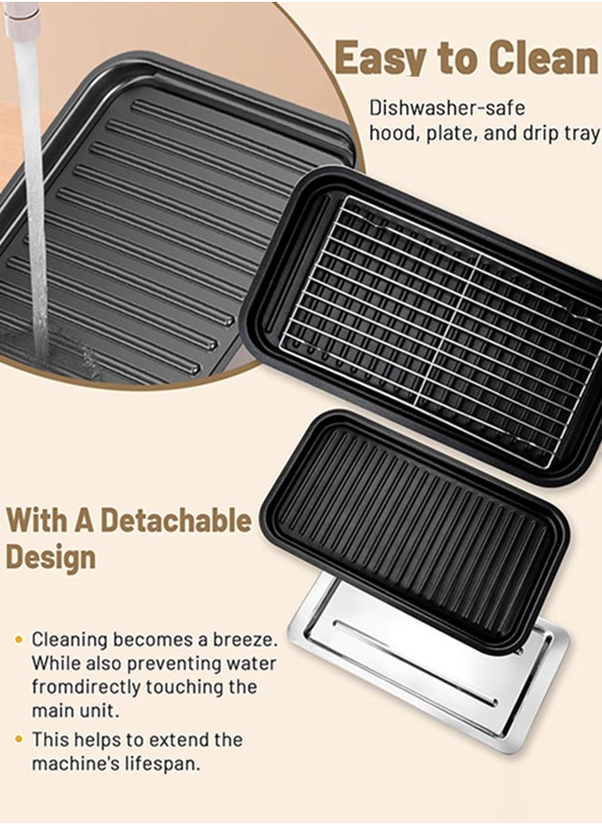 Electric Indoor Grill,2 in 1 Indoor Grills for Kitchen with Grill Net & Non-Stick Cooking Removable Plate, Temperature Control, Dishwasher Safe, 1500W Smokeless Grill
