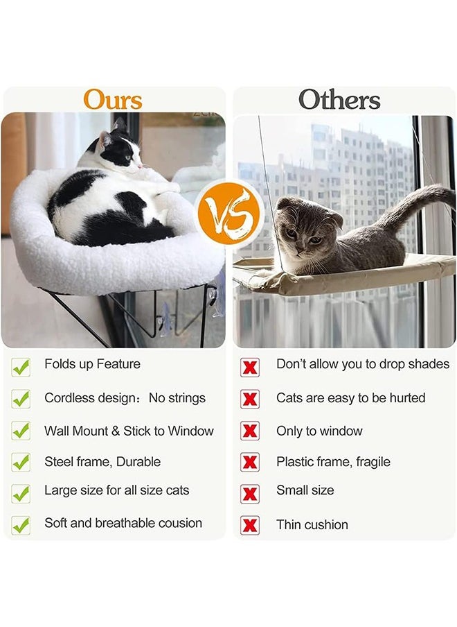 Cat Window Perch - 100% Metal Supported from Below - Comes with Warm Spacious Pet Bed - Cat Window Hammock for Large Cats & Kittens - for Sunbathing, Napping & Overlooking