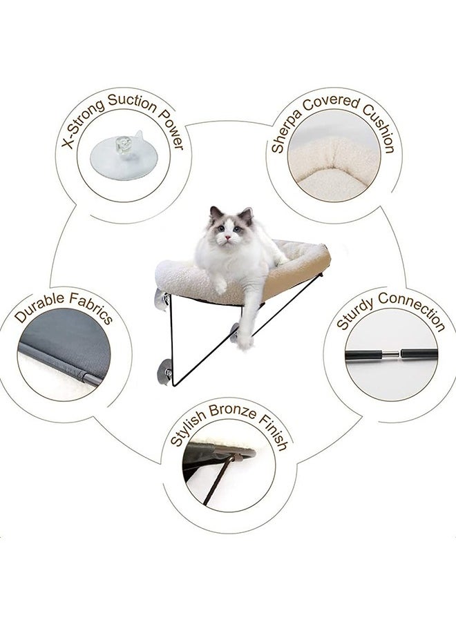 Cat Window Perch - 100% Metal Supported from Below - Comes with Warm Spacious Pet Bed - Cat Window Hammock for Large Cats & Kittens - for Sunbathing, Napping & Overlooking