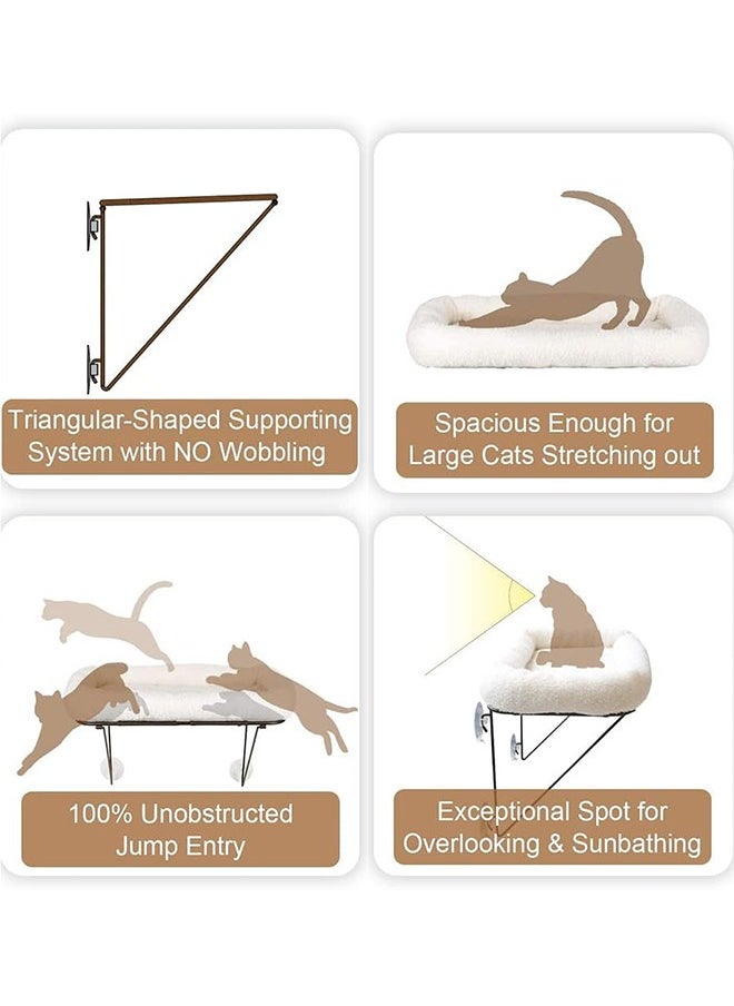 Cat Window Perch - 100% Metal Supported from Below - Comes with Warm Spacious Pet Bed - Cat Window Hammock for Large Cats & Kittens - for Sunbathing, Napping & Overlooking