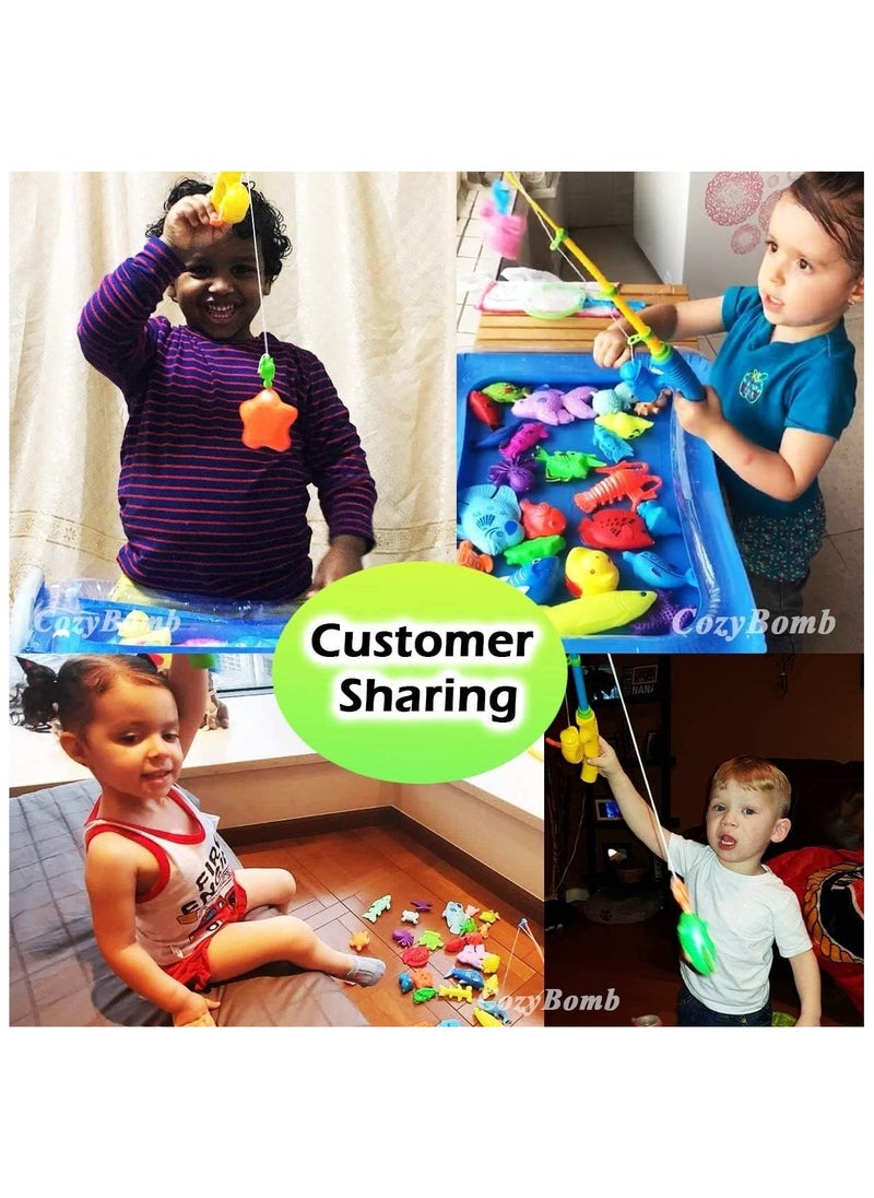 لعبة صيد الأسماك المغناطيسية للأطفال – مجموعة لعب 3D تضم 50 قطعة مع بركة ومنفاخ