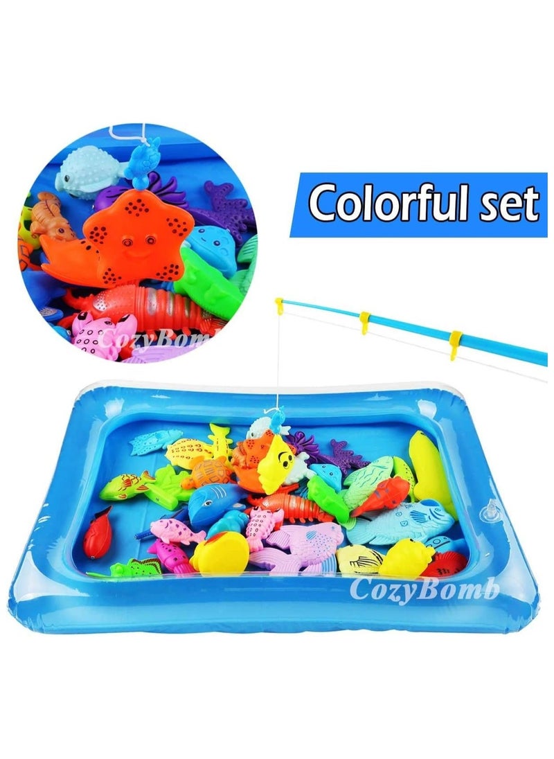 لعبة صيد الأسماك المغناطيسية للأطفال – مجموعة لعب 3D تضم 50 قطعة مع بركة ومنفاخ