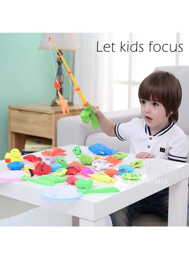 لعبة صيد الأسماك المغناطيسية للأطفال – مجموعة لعب 3D تضم 50 قطعة مع بركة ومنفاخ
