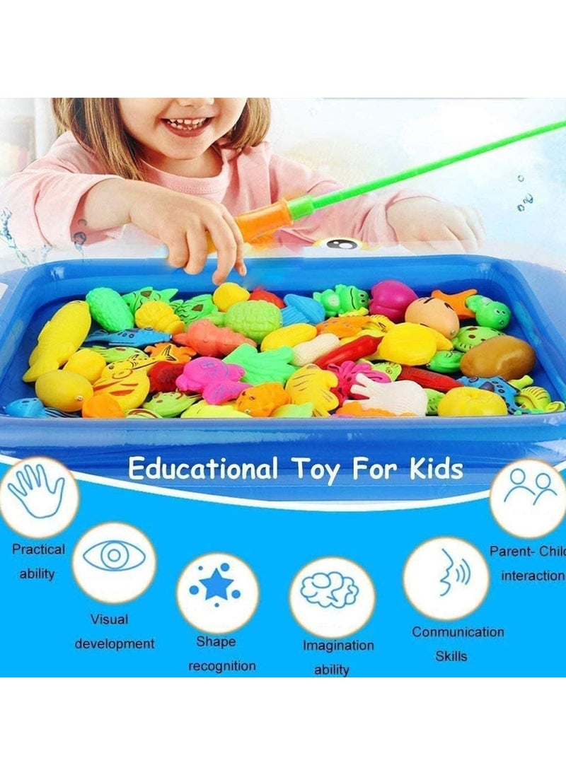 لعبة صيد الأسماك المغناطيسية للأطفال – مجموعة لعب 3D تضم 50 قطعة مع بركة ومنفاخ