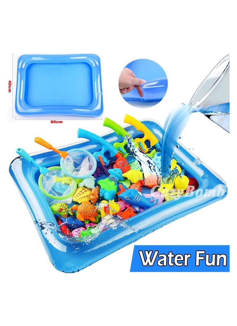 لعبة صيد الأسماك المغناطيسية للأطفال – مجموعة لعب 3D تضم 50 قطعة مع بركة ومنفاخ