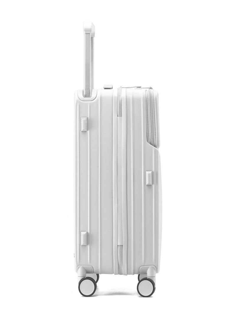 7615 white middle size Suitcase check in luggage with Expandable with TSA travel case YKK zipper laptop pocket