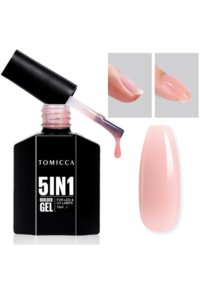 TOMICCA Pink Builder Gel for Nails, 5 In 1 Jelly Gel Polish Nail Strengthener, Hard Gel Nail Extension, Soak Off UV Nail Builder Gel for Base Coat Needed