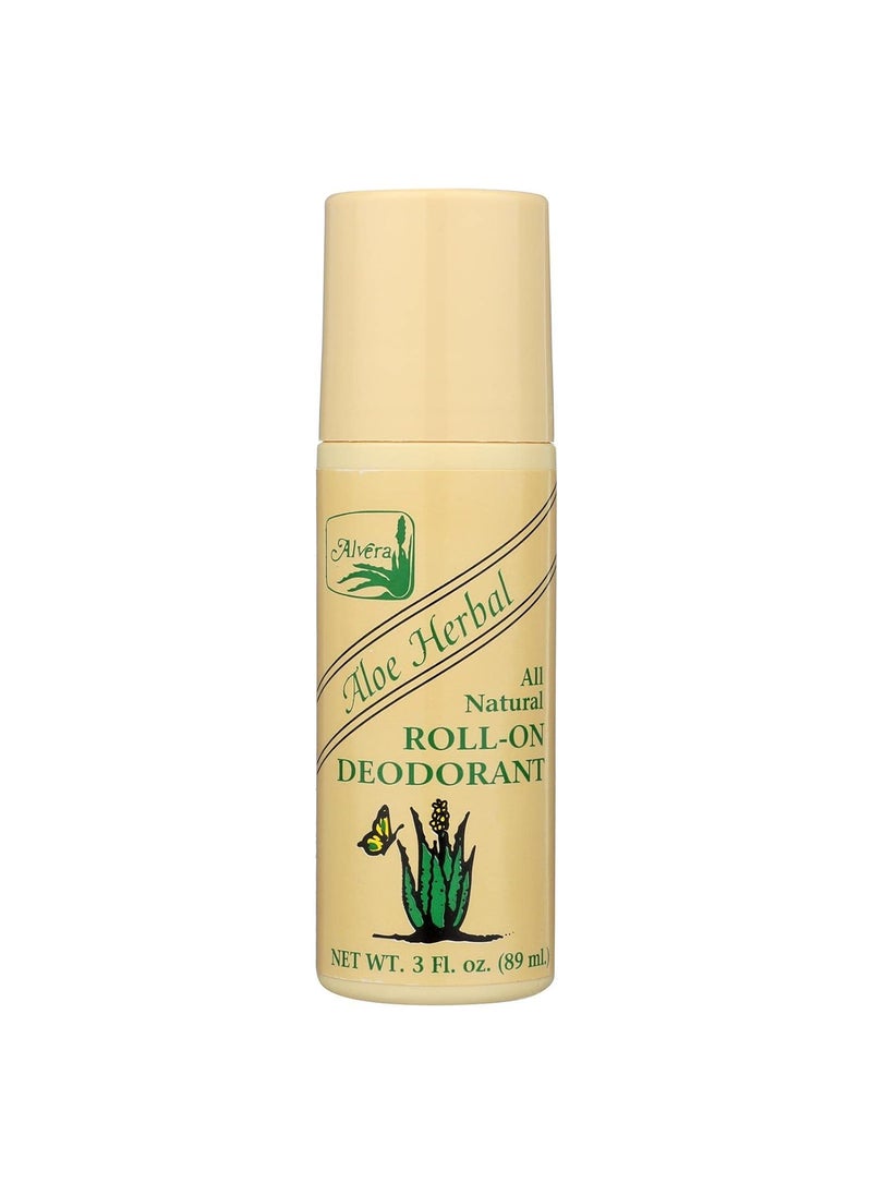 Alvera All Natural Roll-On Deodorant, Aloe Herbal, 3 Fluid Ounce