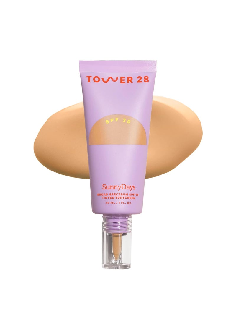 Tower 28 Beauty SunnyDays SPF 30 Tinted Sunscreen For Sensitive Skin - 2-in-1 Facial Broad Spectrum UVA/UVB Protection + Foundation - Shade 20 MULHOLLAND- Light with Golden Neutral Undertones, 1 Fl Oz