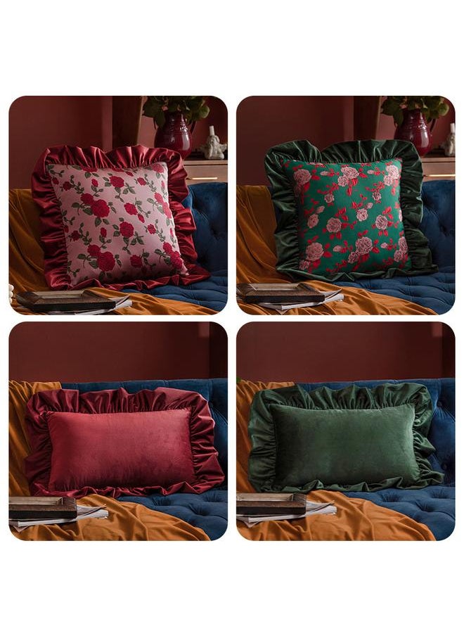 Ruffled Sofa Pillowcase Living Room Pillowcase Light Luxury Vintage Rose Pillow High-grade Velvet Soft Bag Bedside