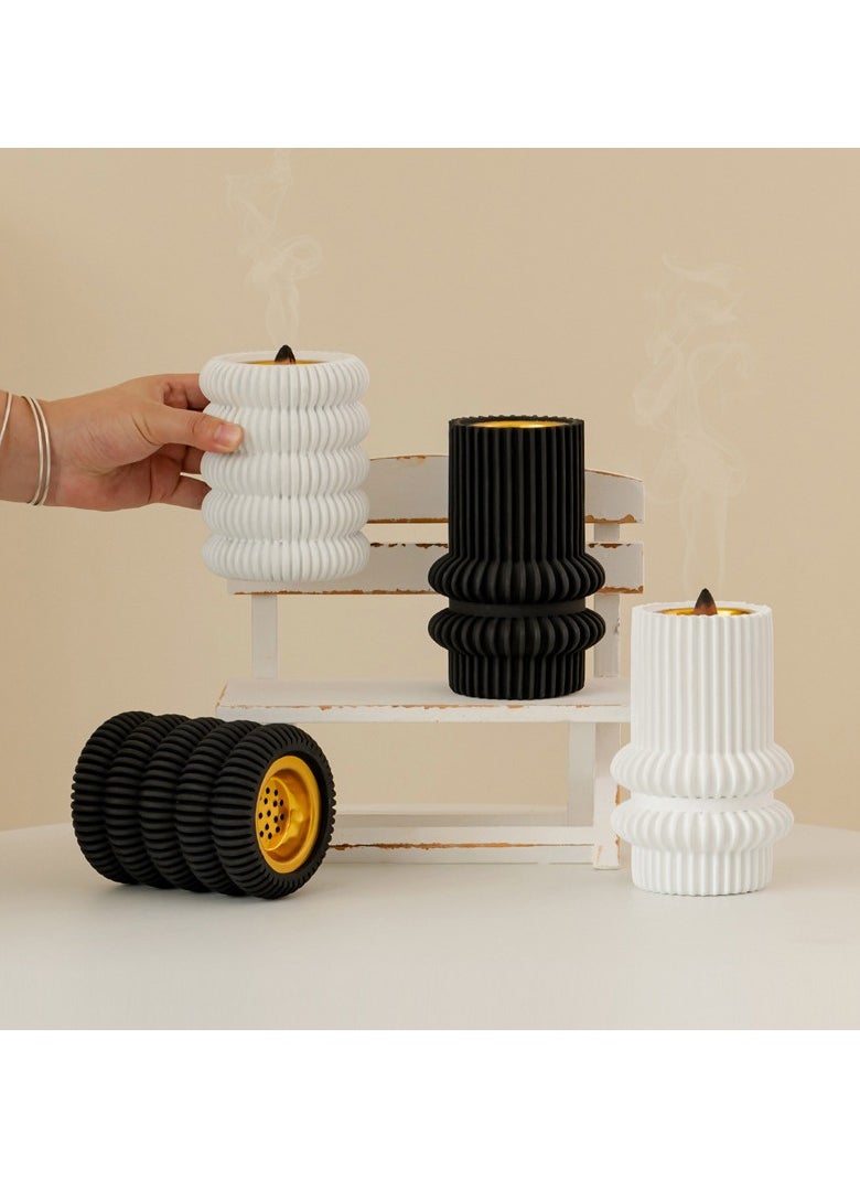 Incense burner Holder, home atmosphere decoration,Double circle shape design, Black,9.8*15.3cm