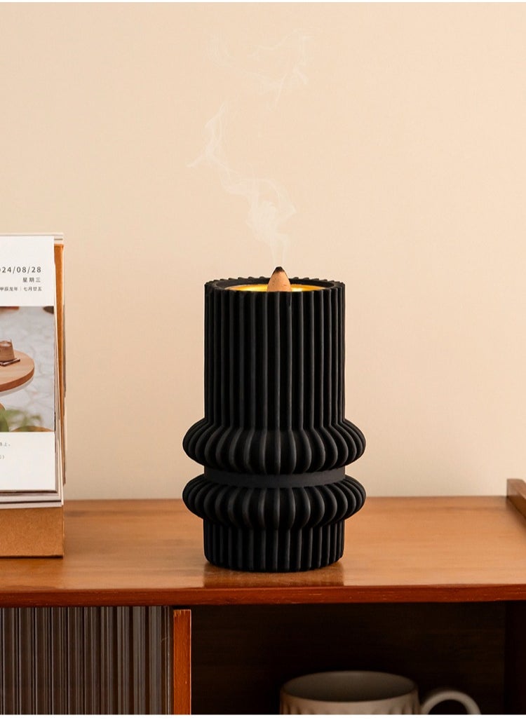 Incense burner Holder, home atmosphere decoration,Double circle shape design, Black,9.8*15.3cm