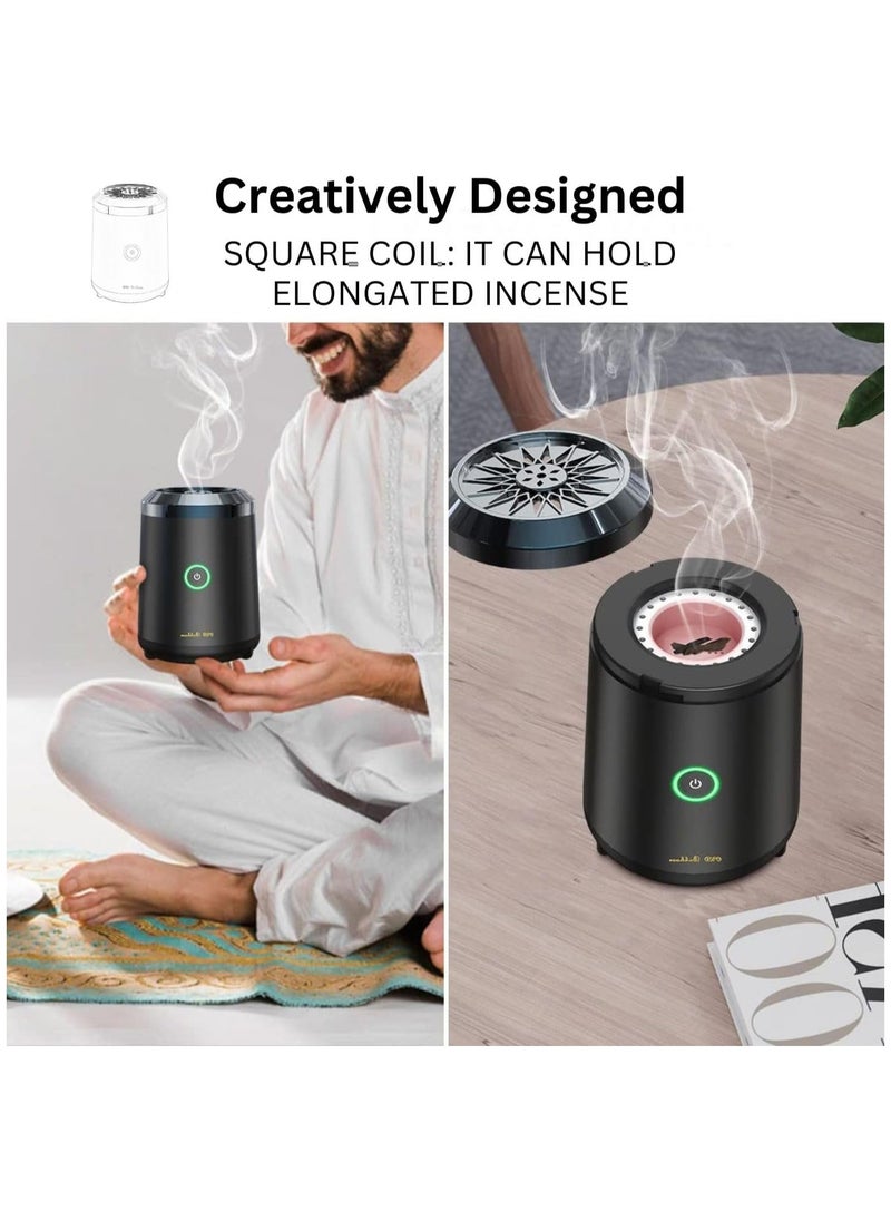 Electric Car Bakhoor Burner – Mini Portable USB Rechargeable Incense Diffuser | Arabic Oud Bakhoor Aroma Diffuser for Car & Home | Muslim Gift & Islamic Home Decoration