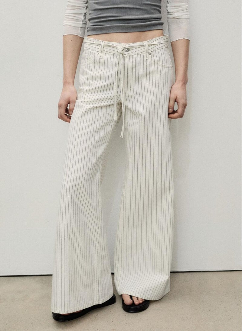 Stripes And Belt Wideleg Jeans