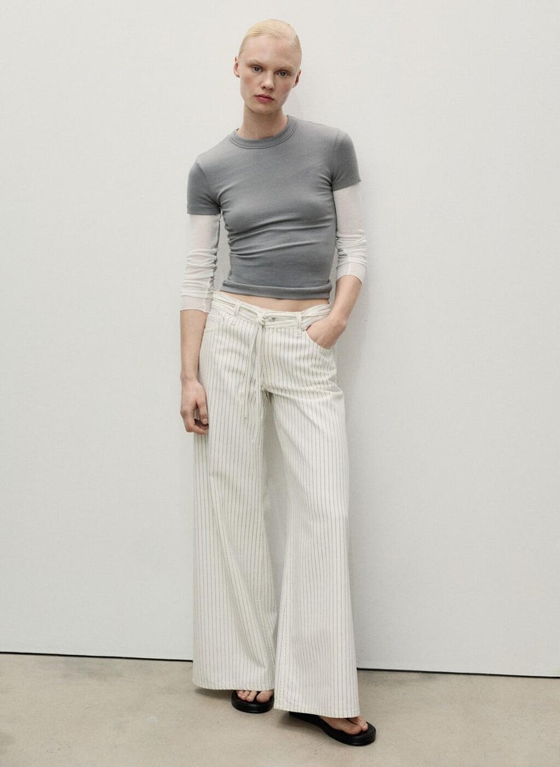 Stripes And Belt Wideleg Jeans