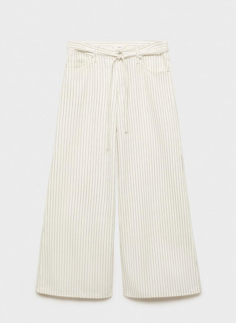 Stripes And Belt Wideleg Jeans