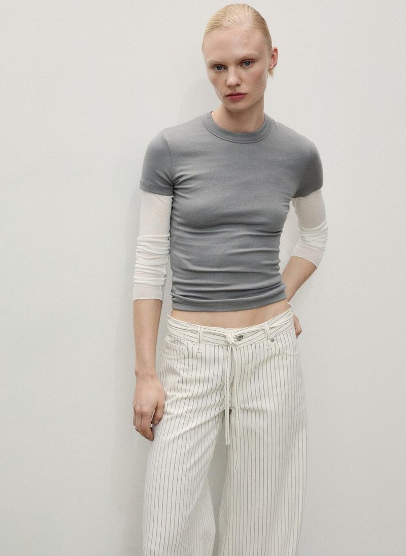 Stripes And Belt Wideleg Jeans