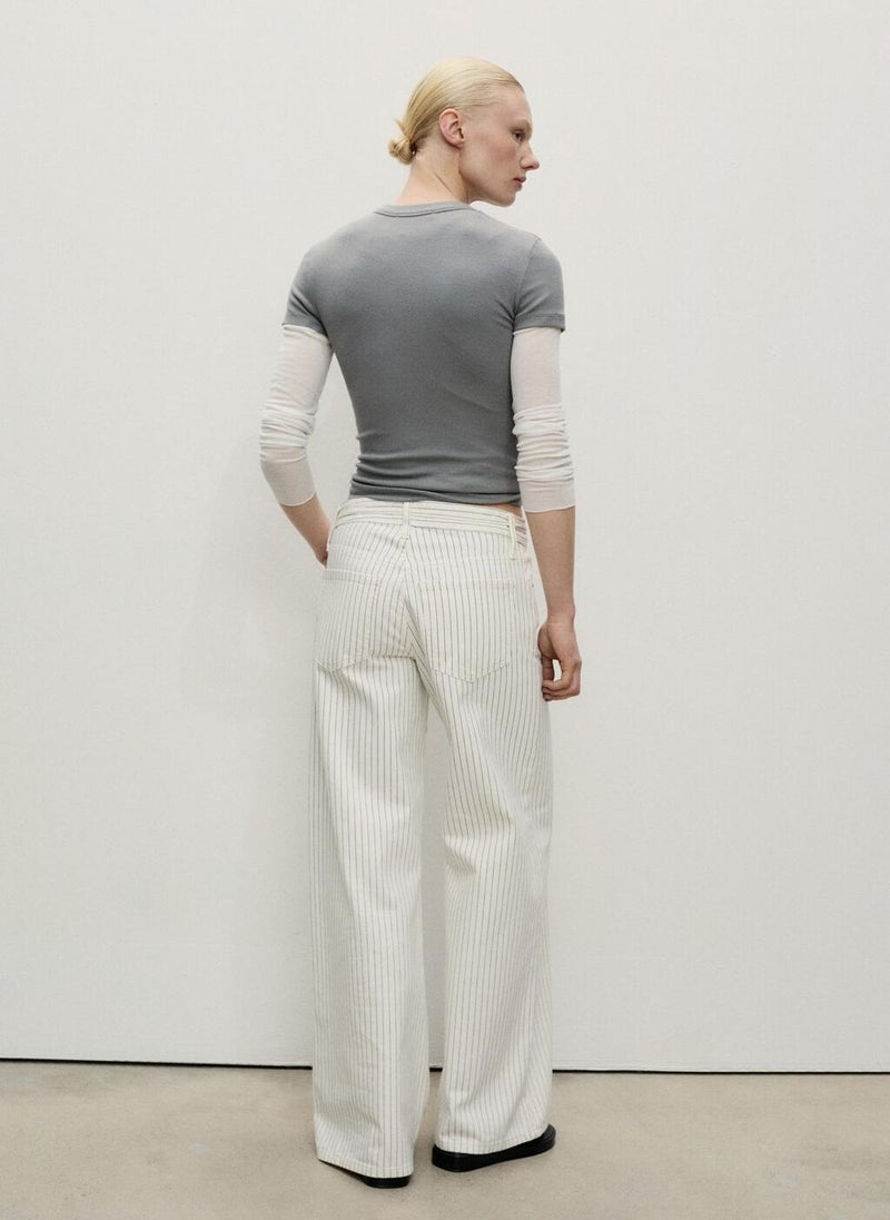 Stripes And Belt Wideleg Jeans