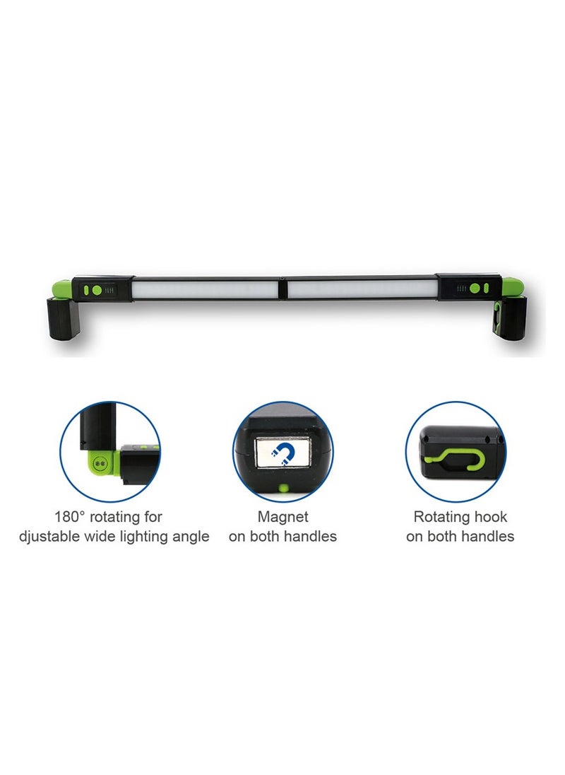 Rechargeable 1200lm LED Auto Work Light – Aluminum+ABS Long Strip LED Inspection Lamp with 3 Adjustable Brightness Modes (1200/600/300lm), Battery Indicator, Magnetic Rotating Bracket & Hidden USB Cable