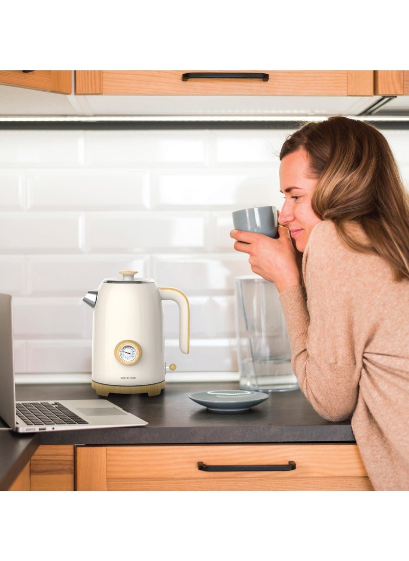 Classic Kettle 1.7L with Temperature Guage & Boil-Dry Protection / 2200W High Power / Automatic Shut-Off / Ergonomic Handle / Detachable Base / 4min Fast Heating / Retro 50's Kettle - Beige