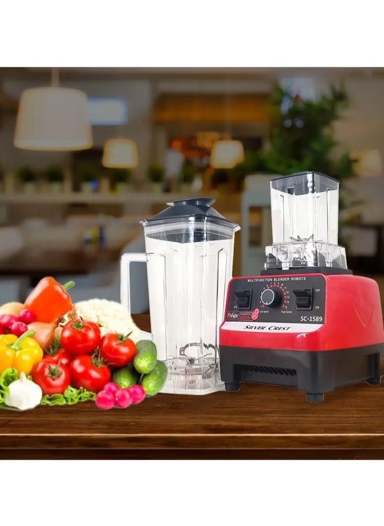 Silver Crest 4500W Heavy Duty Commercial Grade BlenderMultifunctional Juicer Mixer with 2 Jars SC 1589 Dishwasher Safe, Stainless Steel Blades Fruit Processor, Grinder, Smoothie Maker