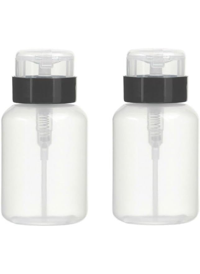AKOAK Pack of 2 Push Down Empty Lockable Pump Dispenser Bottle for Nail Polish and Makeup Remover,200ml(6.8oz),Black Top Cap
