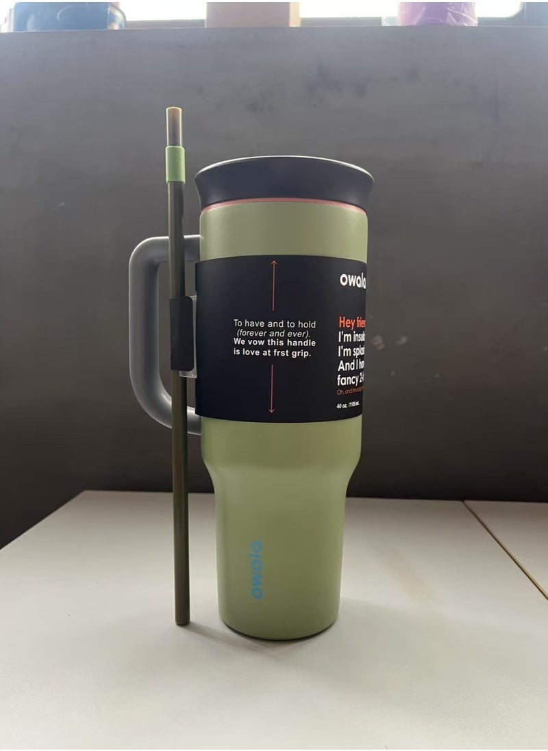40oz stainless steel, insulated water bottle Splash-resistant lid 2-in-1 lid Green
