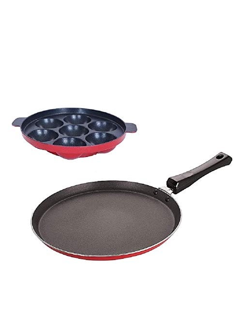 SEREE Combo 2Pcs Set of Crispy Dosa tawa & Appampan,Paniarakkal Pan,Paddu Maker,Ponganal Maker,paniyaram Pan, Cookware Set Cookware Set