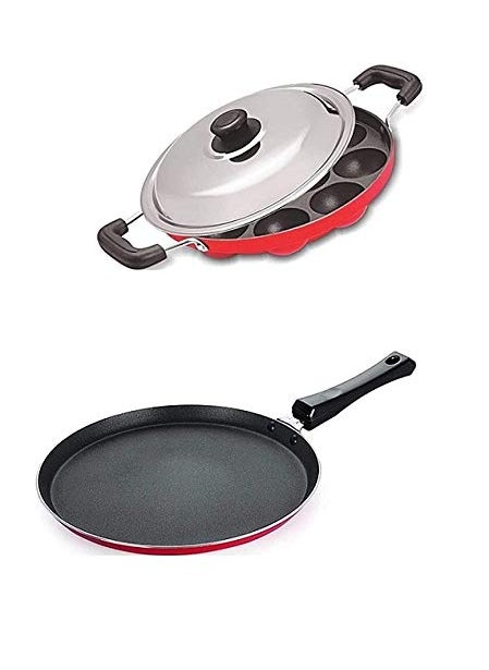 SEREE Combo2 Pcs Set of Crispy Dosa Tawa and Appam pan,Paniarakkal Pan,Paddu Maker,Ponganal Maker,paniyaram Pan, Cookware Set Cookware Set
