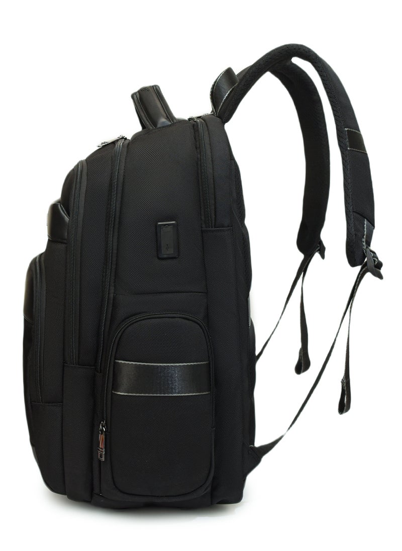 Professional Laptop Backpack 19 Inch With USB Charging Port, Trolley Webbing, and Multiple Compartments, Durable Polyester & PU Material