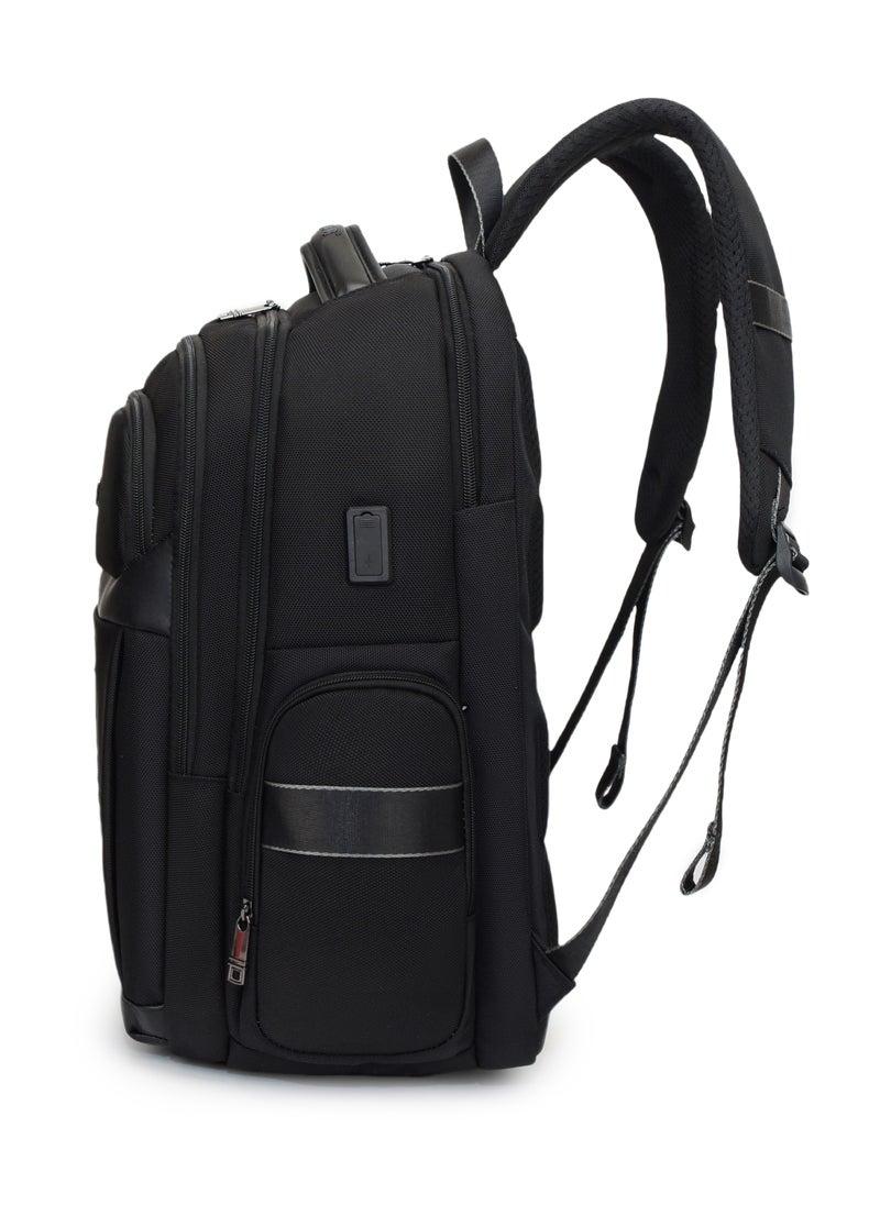 Professional Laptop Backpack 19 Inch With USB Charging Port, Trolley Webbing, and Multiple Compartments, Durable Polyester & PU Material