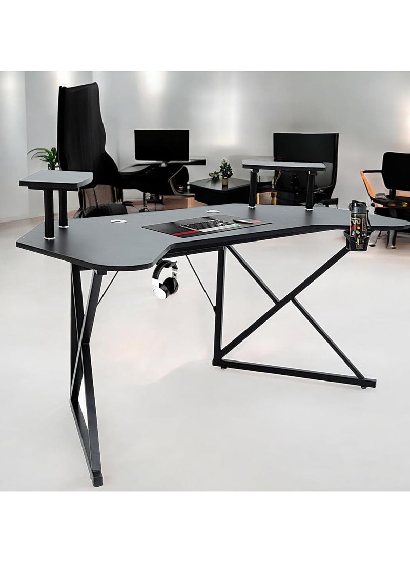 L-Shaped Gaming Desk BLACK 160x60x76cm – Ergonomic Carbon Fiber Desk with Steel Frame