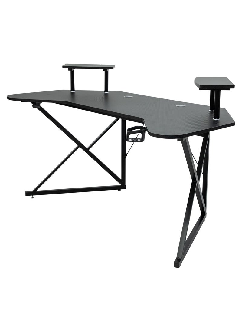 L-Shaped Gaming Desk BLACK 160x60x76cm – Ergonomic Carbon Fiber Desk with Steel Frame