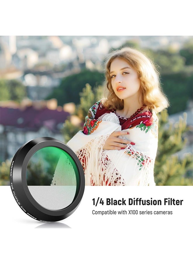 NEEWER Black Diffusion 1/4 Filter, Mist Dreamy Cinematic Effect Lens Filter for X100 Series Cameras, Multi Coated Optical Glass, for Fujifilm X100 X100S X100F X100T X100V X100VI Cameras (Black Frame)