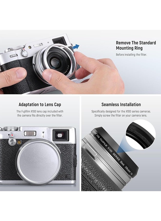 NEEWER Black Diffusion 1/4 Filter, Mist Dreamy Cinematic Effect Lens Filter for X100 Series Cameras, Multi Coated Optical Glass, for Fujifilm X100 X100S X100F X100T X100V X100VI Cameras (Black Frame)