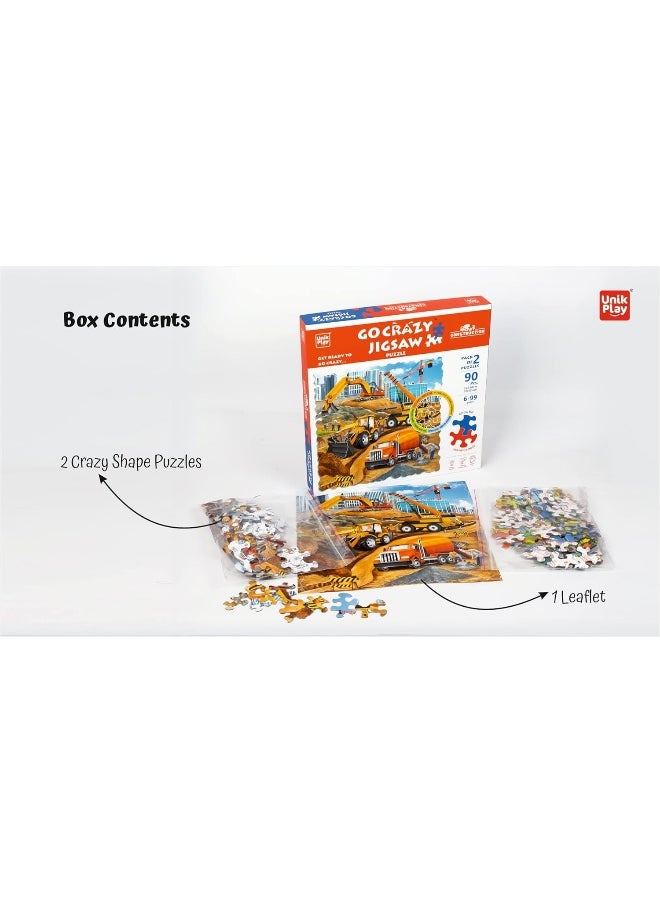 Unik Play - Go Crazy Jigsaw Puzzle | Attractive Cartoon Print Puzzle | 2 Puzzle Trays - Construction | Kids and Adults 6+