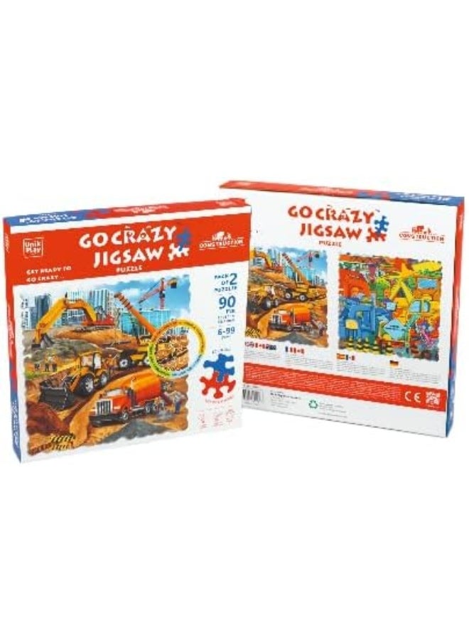 Unik Play - Go Crazy Jigsaw Puzzle | Attractive Cartoon Print Puzzle | 2 Puzzle Trays - Construction | Kids and Adults 6+
