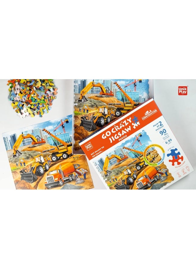 Unik Play - Go Crazy Jigsaw Puzzle | Attractive Cartoon Print Puzzle | 2 Puzzle Trays - Construction | Kids and Adults 6+