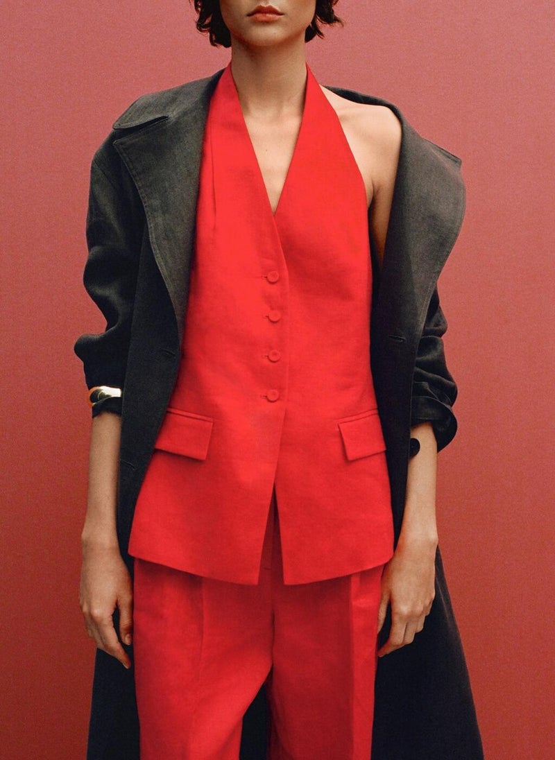 Linen Halter-Neck Suit Waistcoat