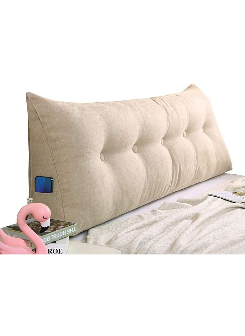 Indian Decor. 803031 Cushions- Double Head Triangular Pillow Sofa Back Soft Pack Bed Large Protection Waist (Size : 180×21×50cm)- Beige