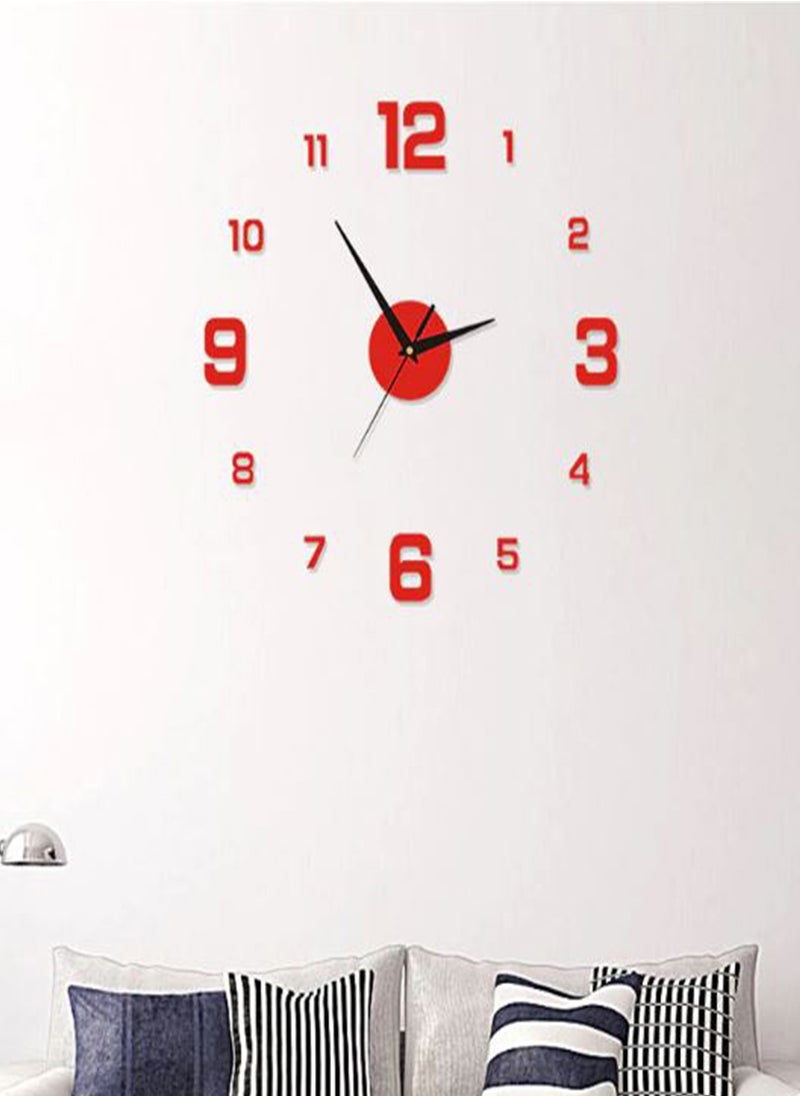 Red New Wall Clock Large Watch Horloge 3D DIY 3 Acrylic Mirror Stickers Quartz