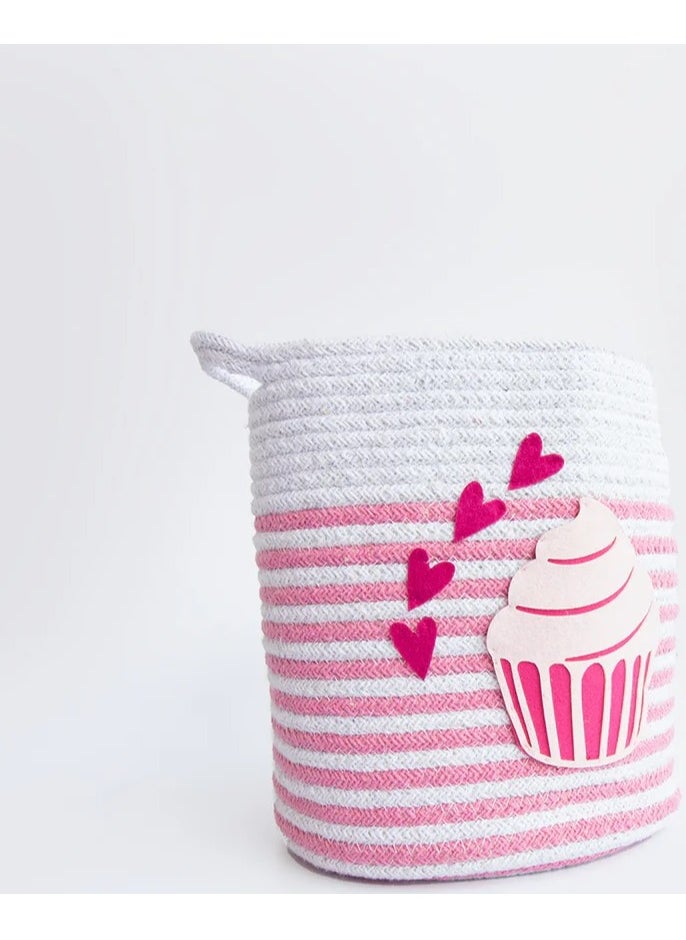 Yellow Doodle Cotton Rope Baskets - Magical Cupcake (Set Of 2)