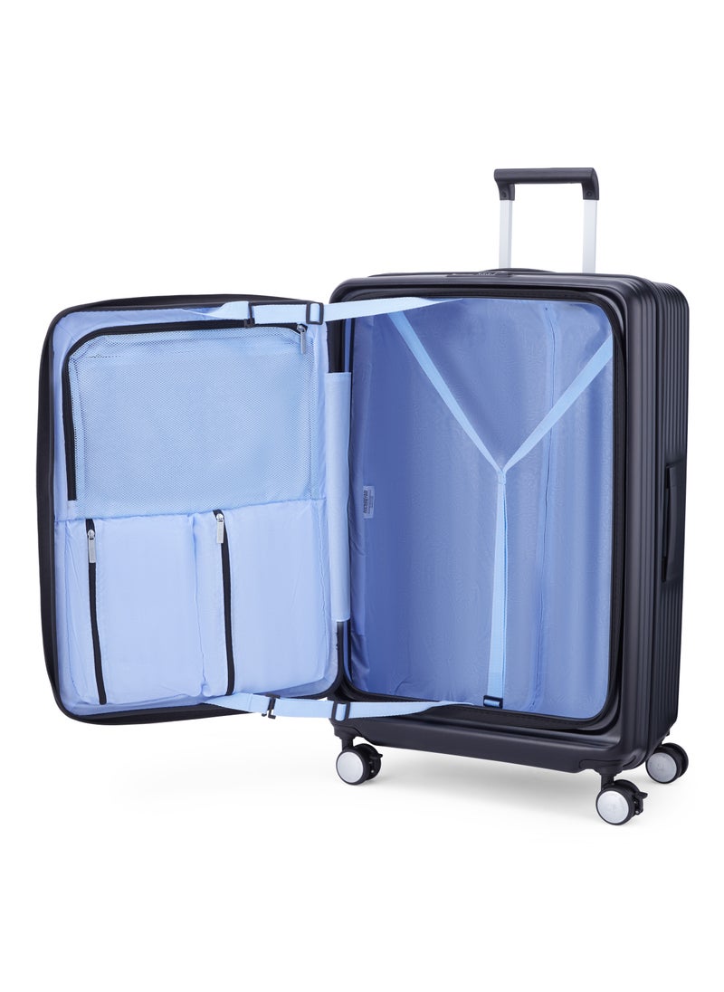 Trento Spinner 76 cm Lightweight Hard Shell Luggage TSA Lock 360° Wheels Black Trolly Ba