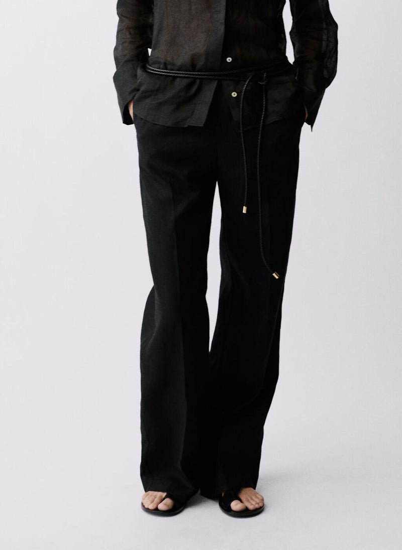 Straight Linen Bow Pants