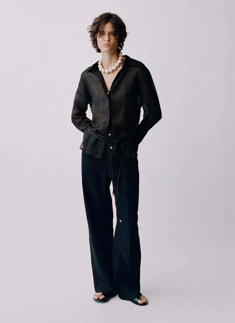 Straight Linen Bow Pants