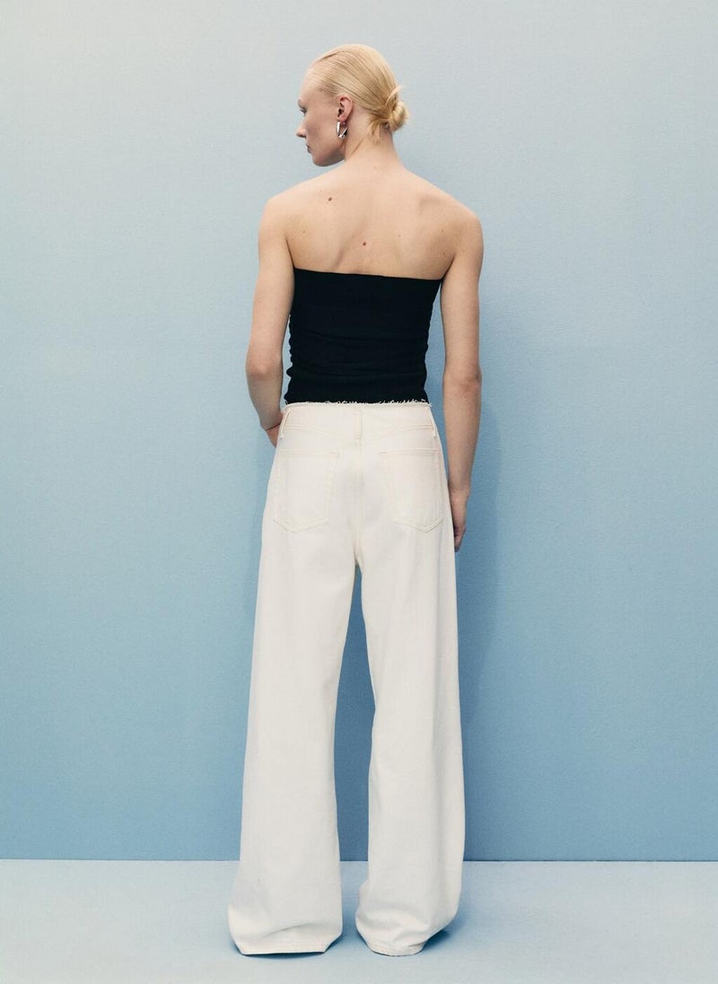 Wideleg Denim Pants With Frayed Waist