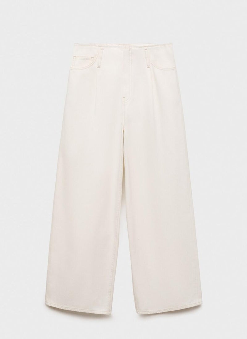 Wideleg Denim Pants With Frayed Waist
