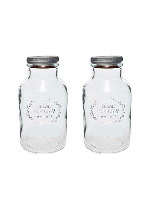 HOMIES Airtight Glass Milk Bottle Candy Jar Pot Storage Container with Push Cork Lid, 500ml Each, Clear, 2 Piece