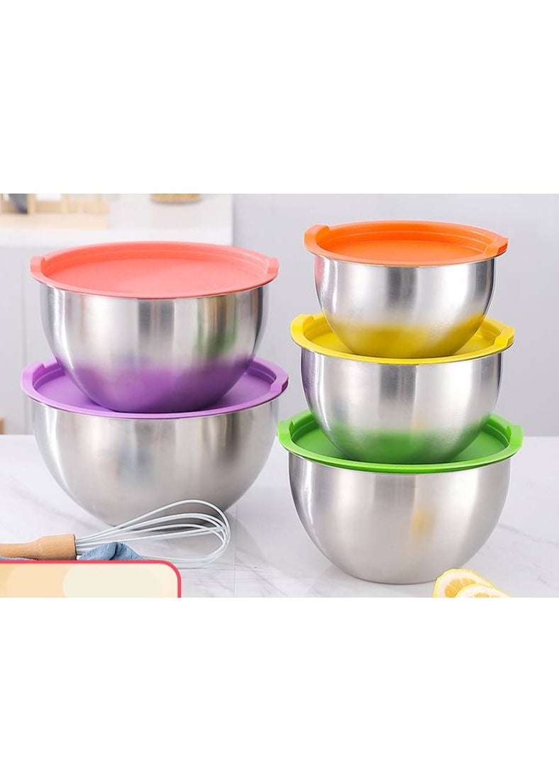 Thickened Multi-Specification Salad Basin Non-Magnetic Color With Lid and Basin Egg Beating Seasoning Soup Basin Stainless Steel Basin