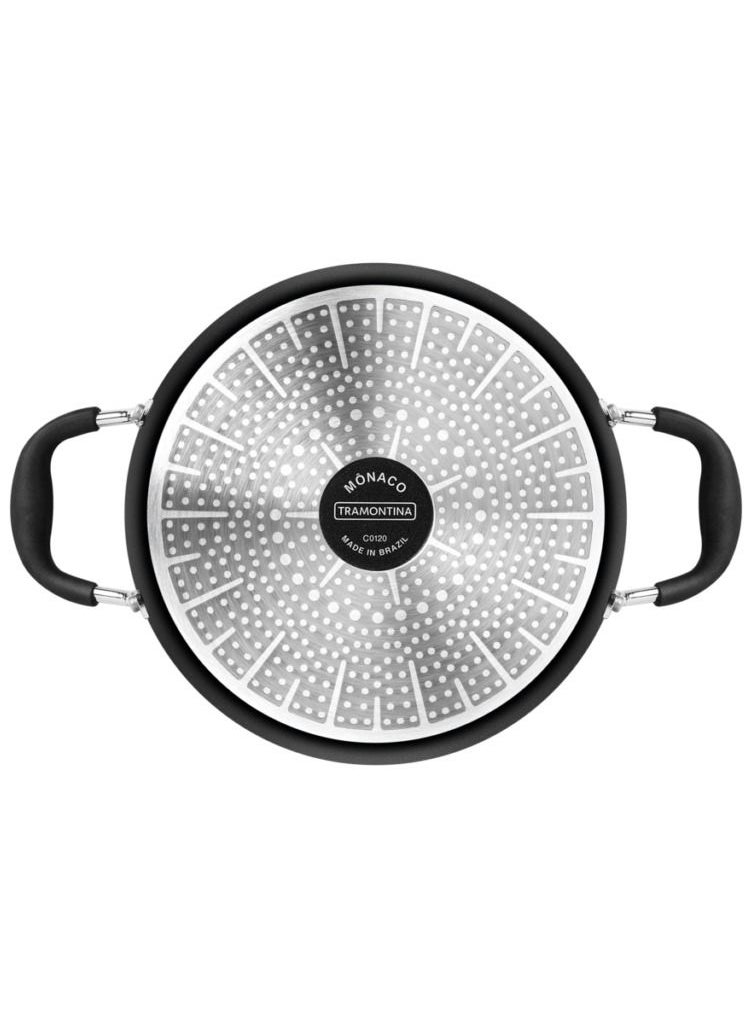 Since 1911, Made In Brazil - Mônaco Induction Aluminum Casserole with Interior and Exterior Starflon Premium Nonstick Coating, Black, with Glass Lid, 28 cm and 6.4 L